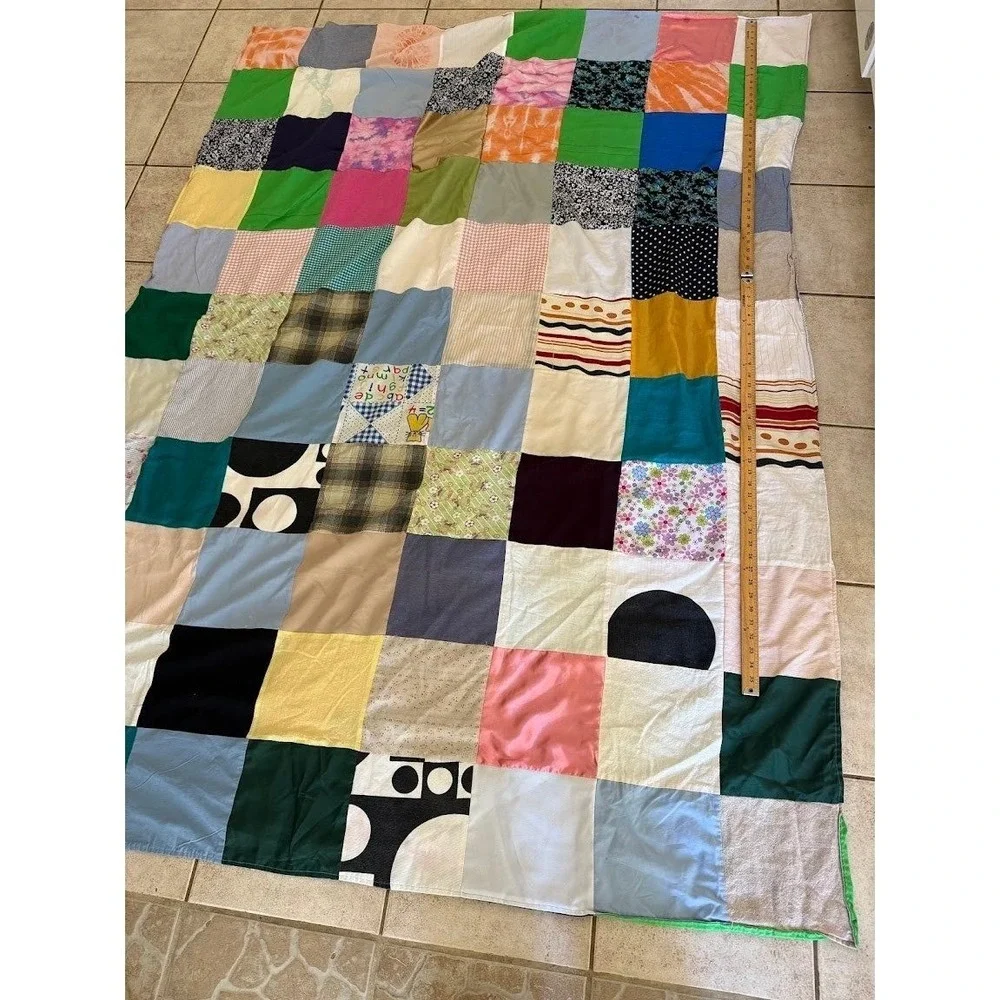 Vintage Handmade Patchwork Quilt Multi Color Scrappy Checkerboard Blanket 60x84.